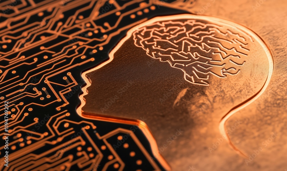 Poster human brain silhouette with circuit patterns representing artificial intelligence and technology int