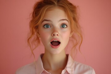 A woman with a surprised expression on her face