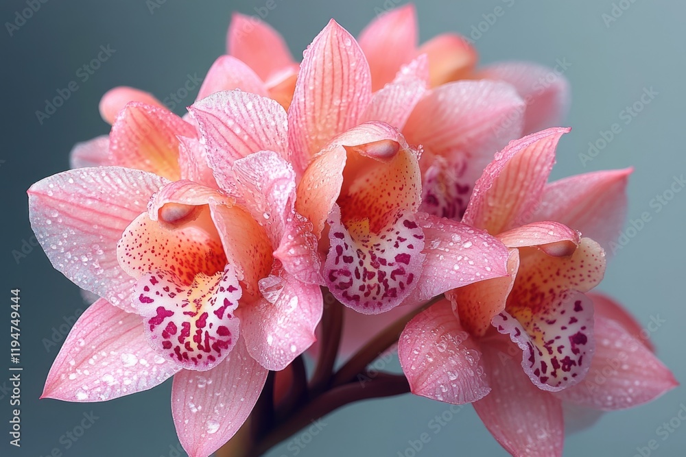 Poster Close-up of a flower with water droplets, ideal for use in editorial or commercial contexts where a small, detailed image is needed
