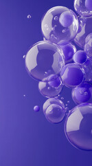 Abstract 3D purple bubbles floating on a smooth gradient background with ample vertical copy space. Perfect for modern designs, digital art, and creative branding.