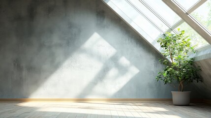 Obraz premium a plant in a pot in a room with a skylight