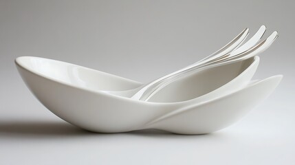 Spoon and fork in a neat white bowl setup