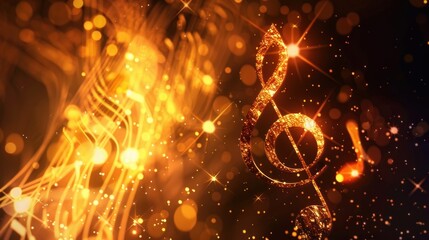 Sparkling Golden Treble Clef, Music Notes Background, Celebration, Event