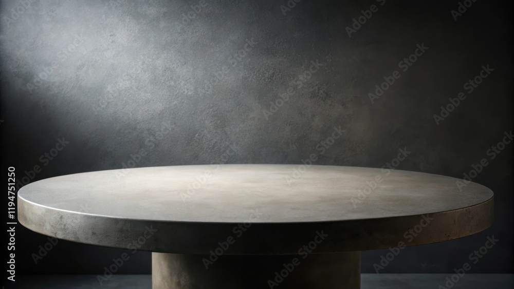 Poster empty round concrete tabletop against dark background for product display