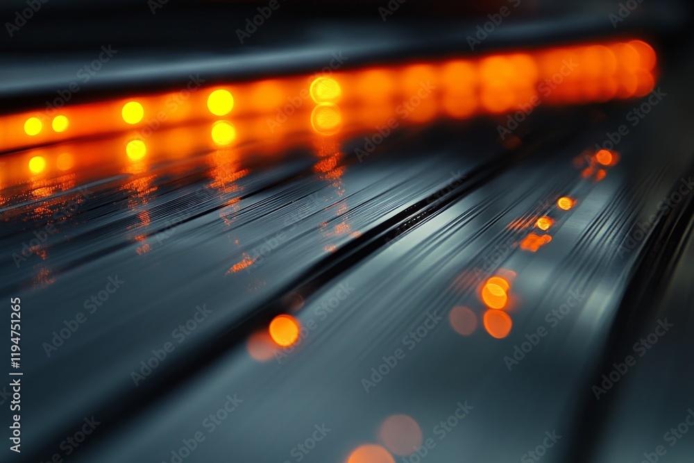 Aufkleber close-up of a record with orange lights creating a blurred effect on its grooves, giving a sense of 