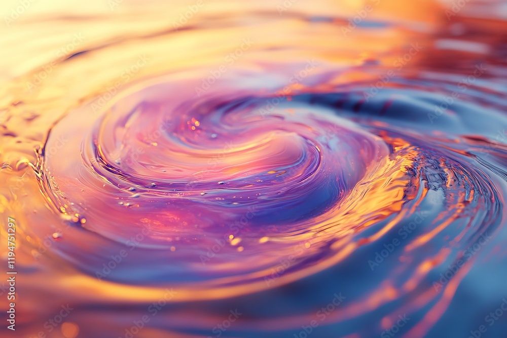 Poster a swirling pattern of vibrant colors in liquid form, creating a mesmerizing vortex effect that captu