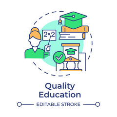 Quality education multi color concept icon. Professional teacher, graduation. Skill development. Round shape line illustration. Abstract idea. Graphic design. Easy to use in infographic, presentation
