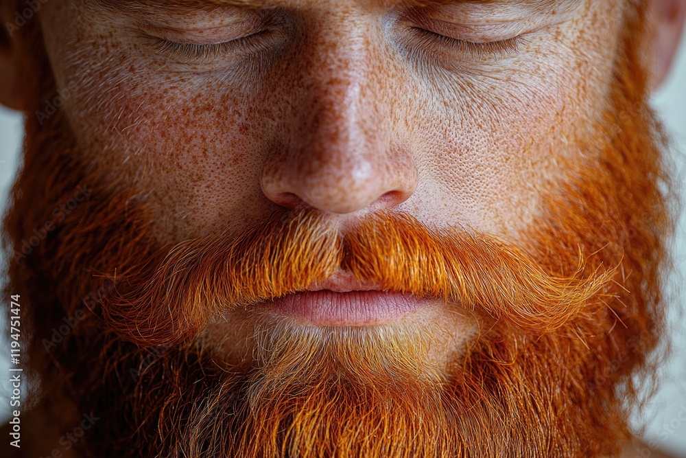 Poster close-up portrait of a man with a beard, looking directly at the camera