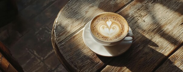 A creamy cappuccino with intricate latte art served on a rustic wooden table, 4k photo.