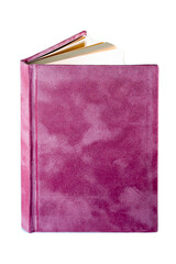 close up of a blank velour fluffy notebook on white background with clipping path