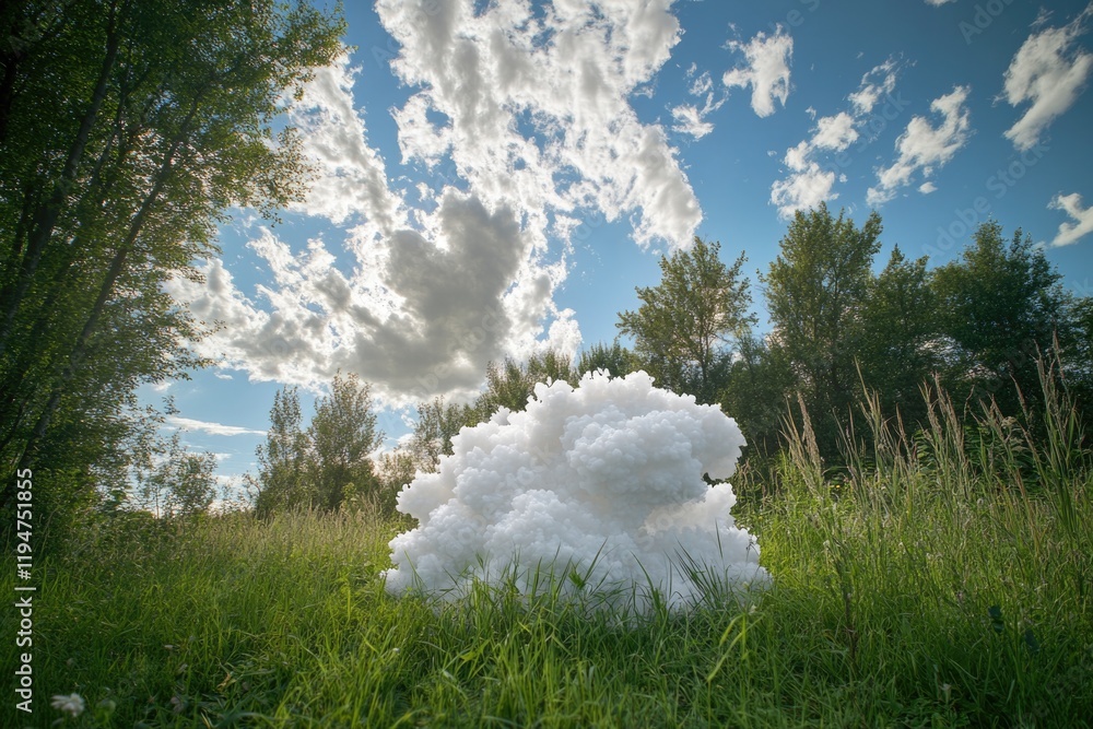 Poster a lone cloud hovering above a green field