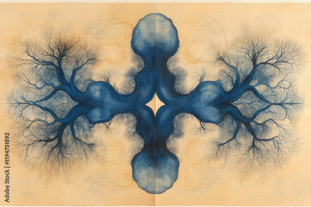 Poster A mesmerizing abstract symmetrical design resembling branches and trees, creating a visually stunning art piece perfect for artistic and abstract themes.