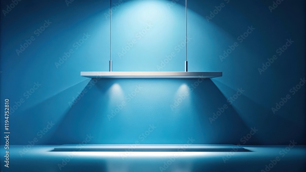 Aufkleber clean minimalist product display shelf with blue wall and lighting