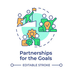 Partnership for goals multi color concept icon. Team work, workflow. Collaboration, business. Round shape line illustration. Abstract idea. Graphic design. Easy to use in infographic, presentation