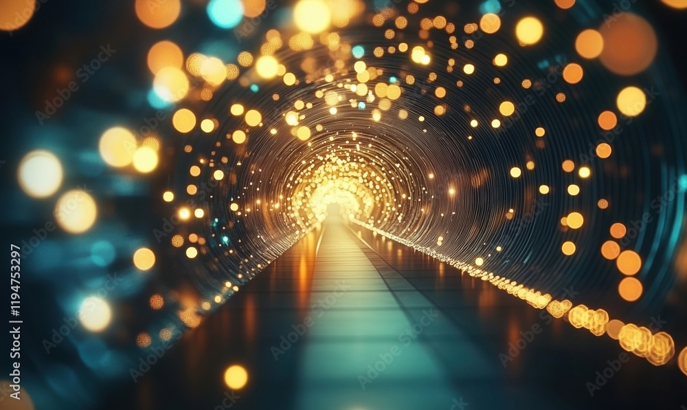 Aufkleber illuminated tunnel with glowing lights creating a mesmerizing pathway, evoking a sense of wonder and