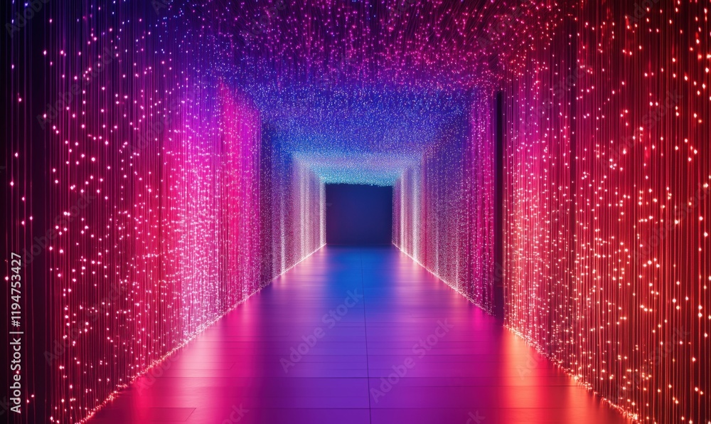 Poster vibrant illuminated corridor with colorful led lights creating a mesmerizing visual experience