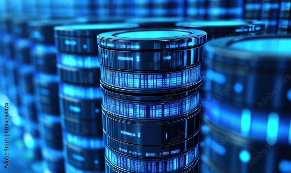 Aufkleber futuristic data storage technology with blue light effects and high-tech design, showcasing advanced