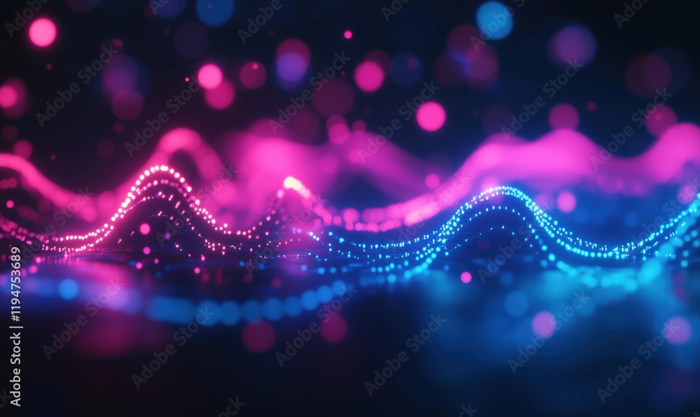 Aufkleber vibrant abstract waveforms with glowing pink and blue lights creating a dynamic visual representatio