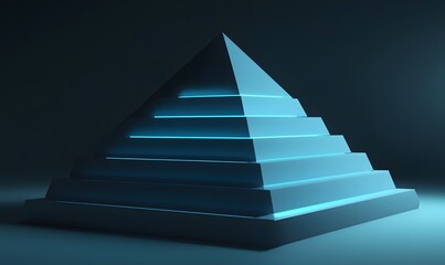 Illuminated stepped pyramid on dark background.
