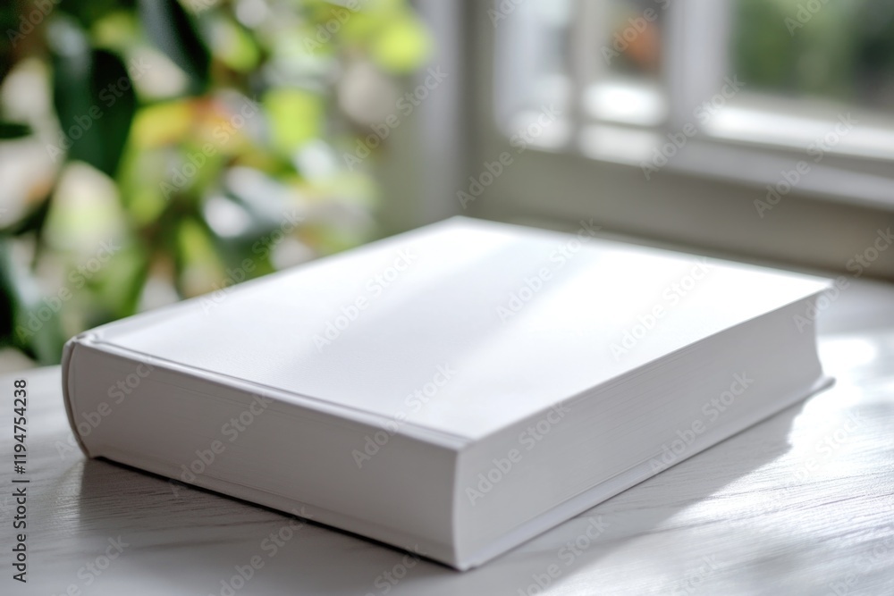 Poster a simple white box placed on a wooden table, great for showcasing products or as a prop in various s