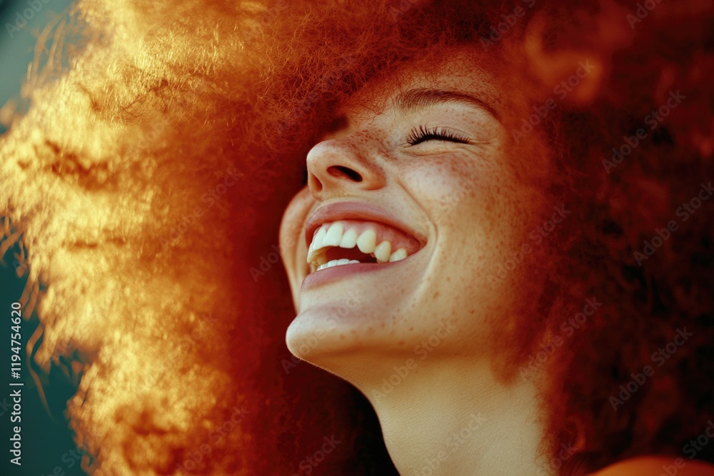 Poster Close-up shot of a person with vibrant orange hair, ideal for use in illustrations or graphics requiring a unique and attention-grabbing visual element