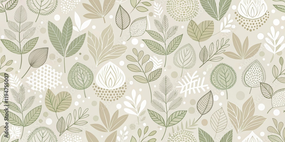 Poster elegant botanical illustration featuring a seamless pattern of abstract leaves and floral elements i