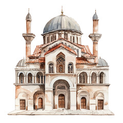 A watercolor painting of traditional architecture, isolated on a white background. Traditional architecture vector.
