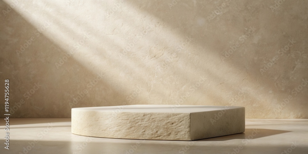 Leinwandbilder sunlit stone product display platform with textured background