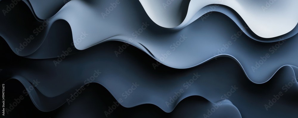 Poster a web banner with an abstract design featuring a dark blue to black and white gradient background, a