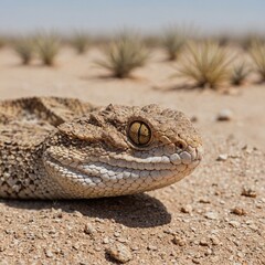 Naklejka premium A desert horned viper with its horns prominent on a white background.