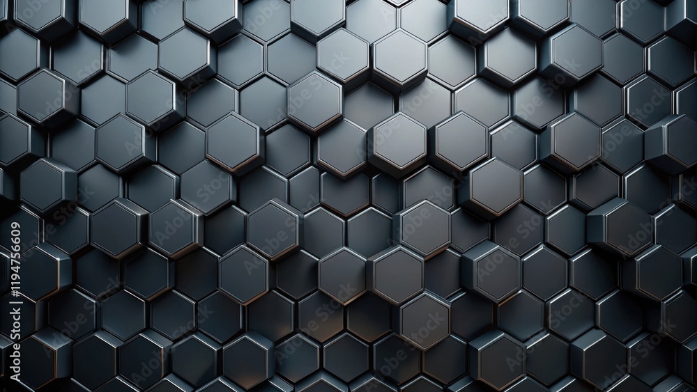 Poster Abstract Dark Hexagonal Pattern Background, a Seamless Texture of Three-Dimensional Geometric Shapes