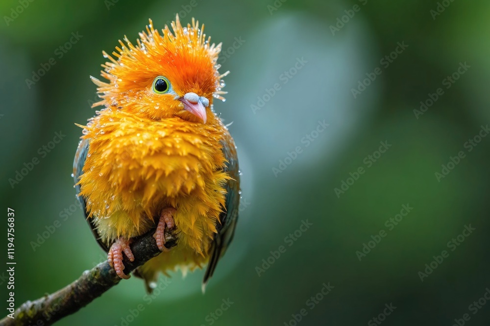 Poster a small yellow bird sits atop a tree branch, ready to take flight