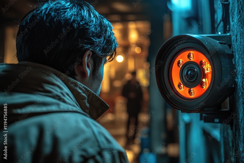 Aufkleber a person posing in front of a camera at night