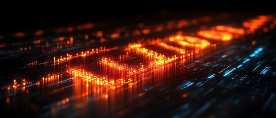 Glowing digital data streams.