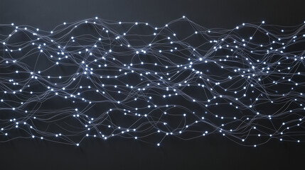 Obraz premium A digital glowing circuit board pattern on a dark gray background, with soft blue and white light emitting from the circuit lines and nodes