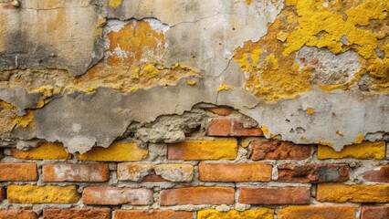 Aged Wall Texture  Distressed Brick and Plaster with Yellow Accents
