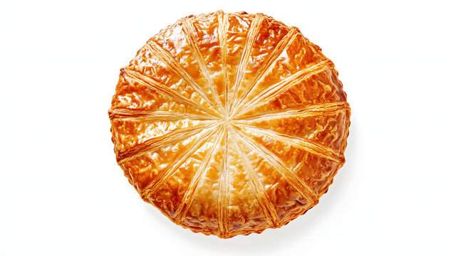 galette des rois bien dor&eacute;e, vue de dessus - fond blanc
