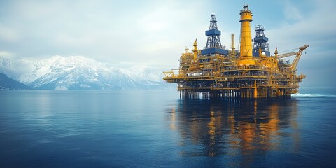 Image of an oil rig in the middle of a sea of ​​water undergoing drilling