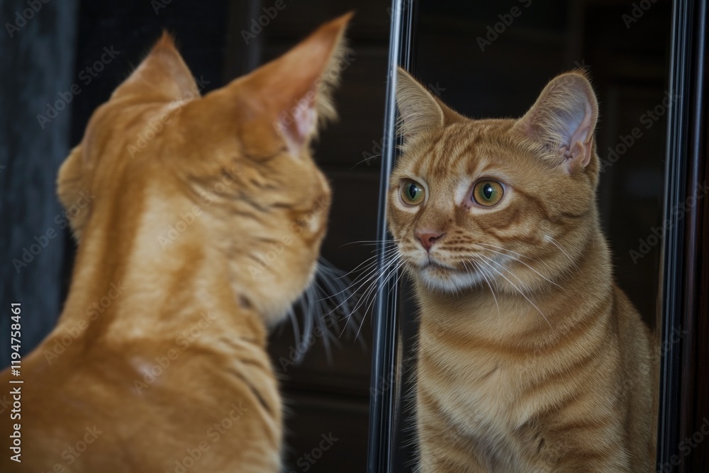 Aufkleber a curious cat looks at its own reflection in a mirror