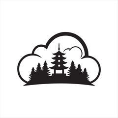 cloud silhouette vector line art logo