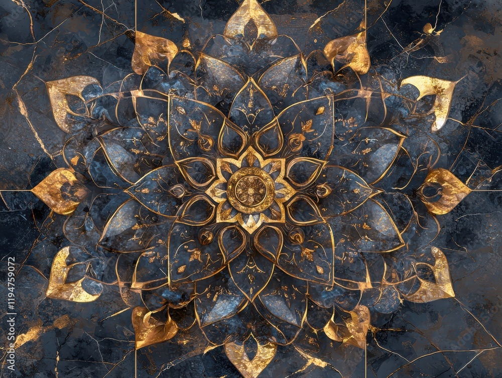 Poster intricate mandala repeat pattern promoting harmony and balance in modern design abstract art digital