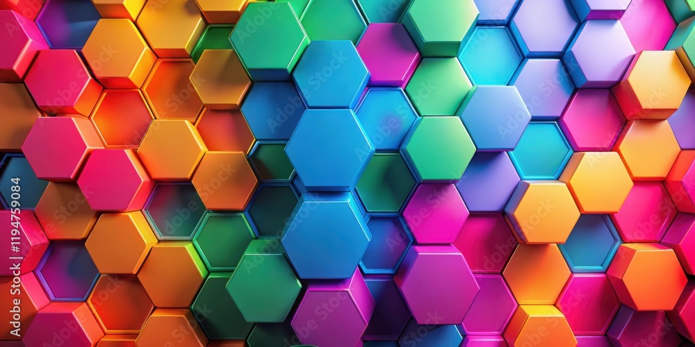Poster vibrant hexagonal pattern a colorful abstract background of interlocking geometric shapes