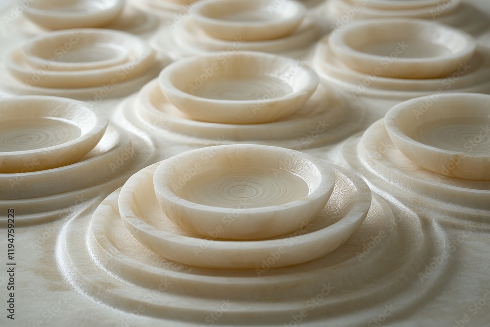 Fototapete concentric creamy bowls with smooth textures are layered artfully, creating a visually appealing and