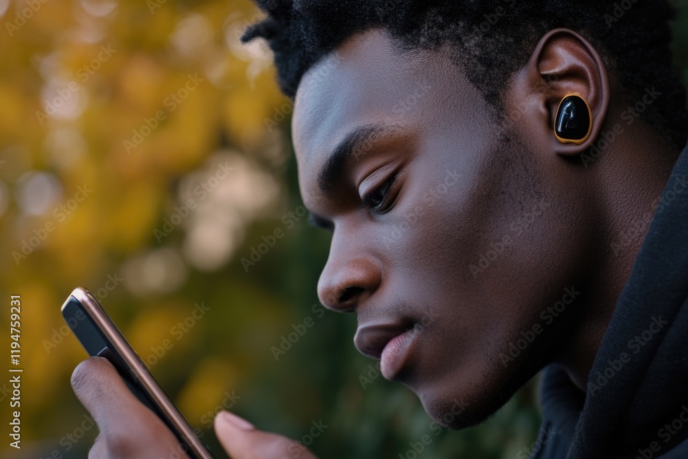Poster a young man studying or scrolling through his mobile device