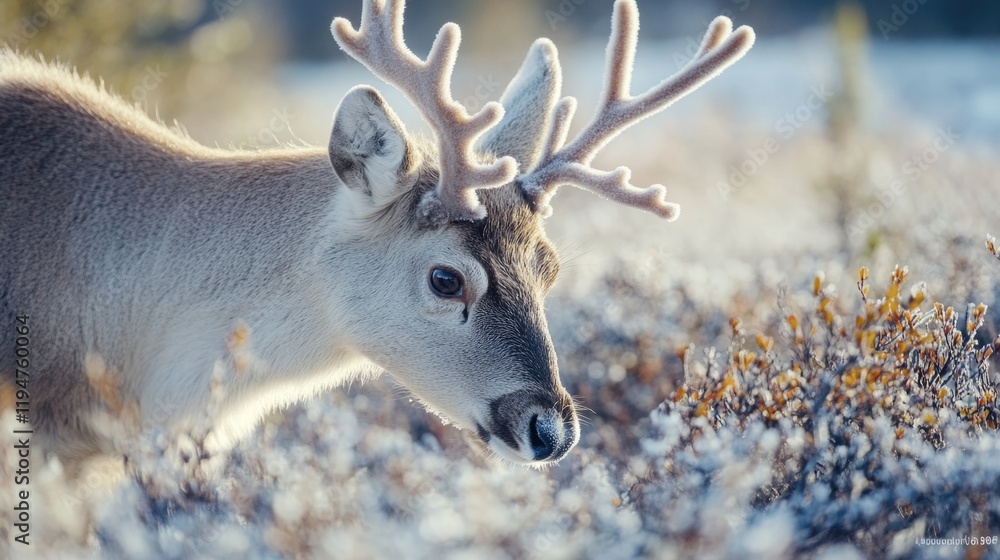Aufkleber a close-up view of a deer standing in a green field, possibly in a natural setting