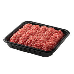 Fresh Ground Beef in Black Tray on White Background Isolated on transparent background