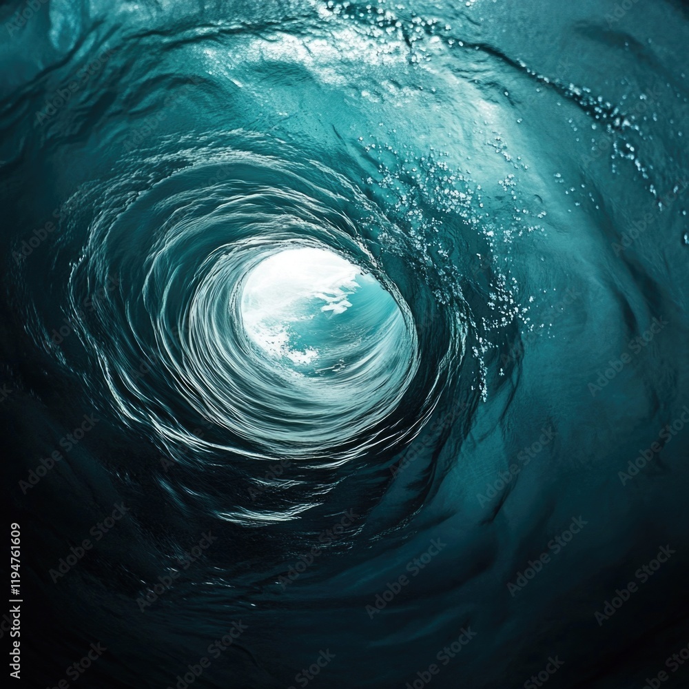 Poster A blue ocean wave with a white circle in the middle, perfect for use as a symbol or design element
