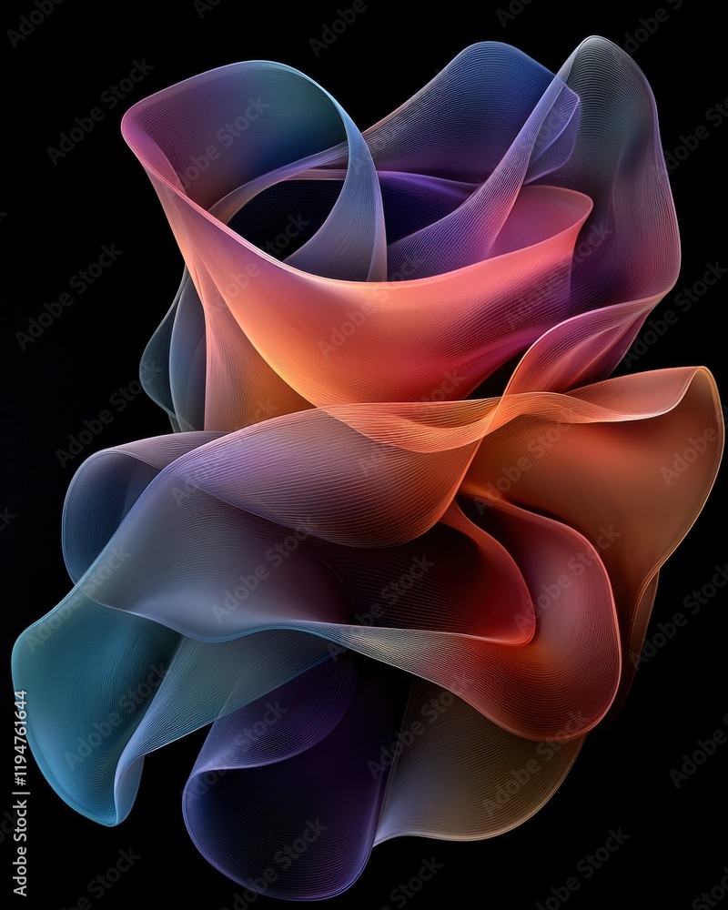 Poster dynamic overlapping translucent arcs abstract art digital black background artistic perspective colo