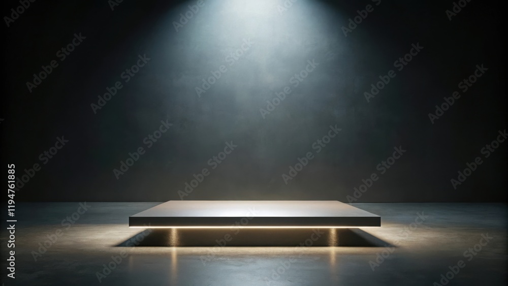 Poster Illuminated Platform in Dark Room, Ideal for Product Display or Presentation