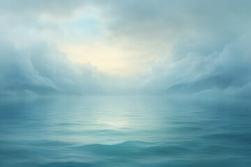Fototapeta premium Serene seascape with misty clouds.